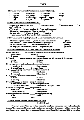 6 Đề thi học kỳ I môn Tiếng Anh Lớp 10